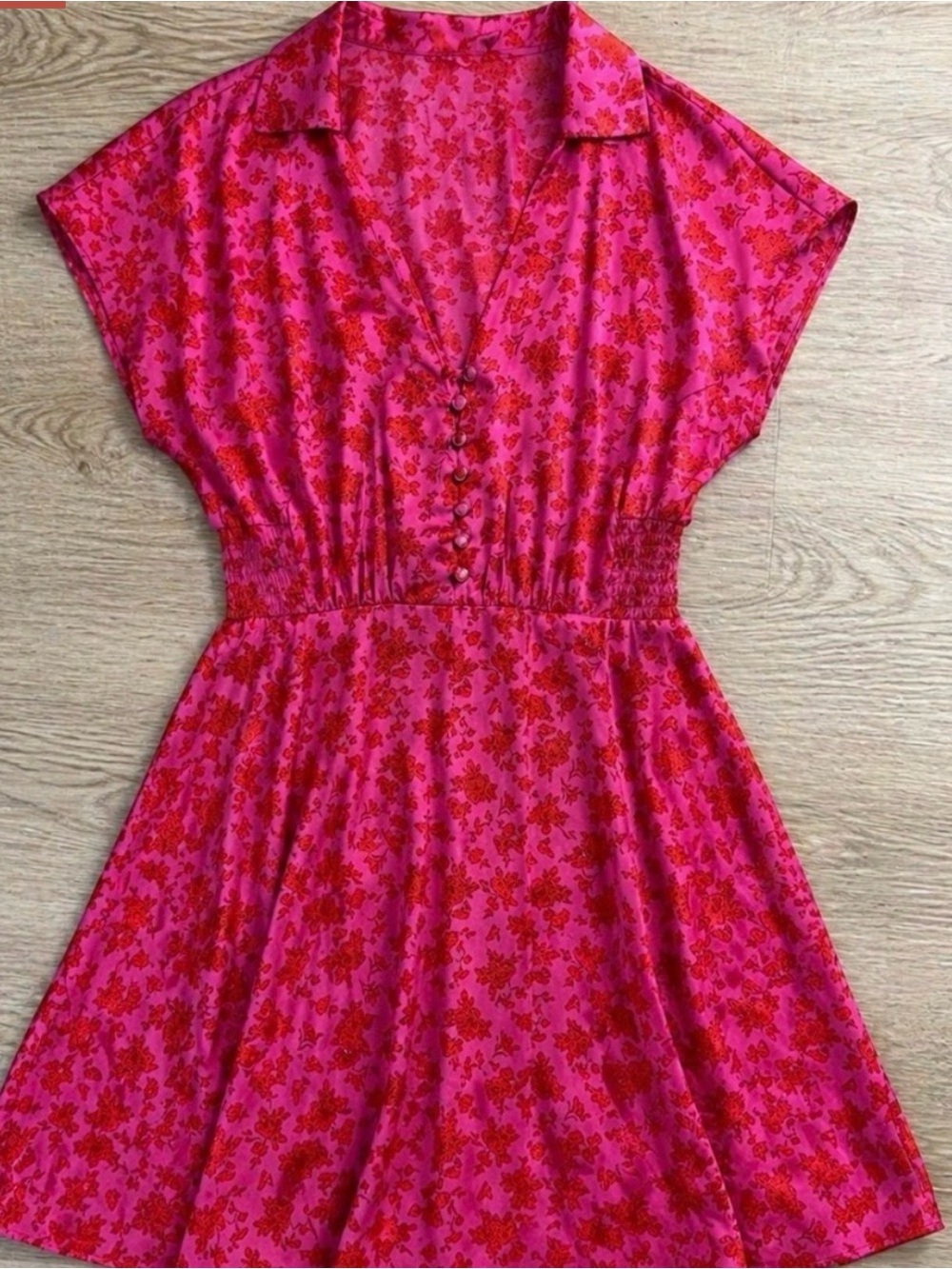 Zara Pink and Red Floral Short Sleeve Dress